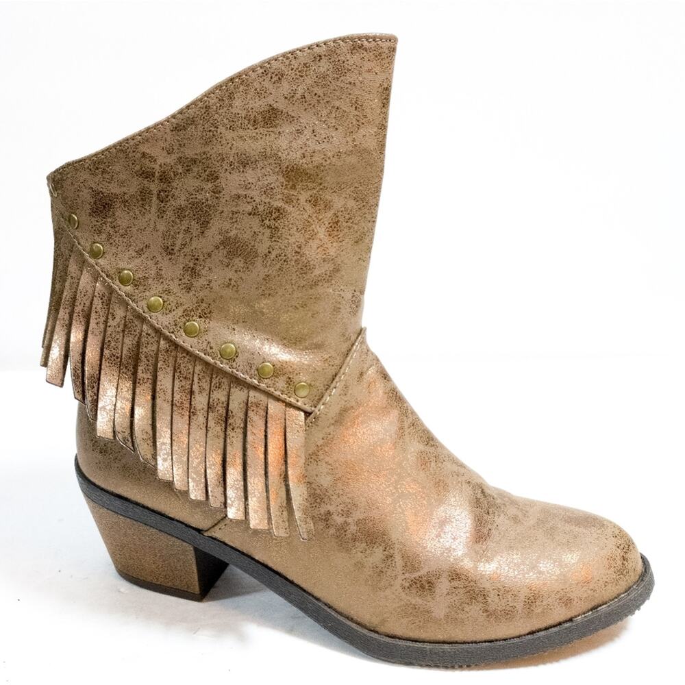 Stevie metallic marbled copper fringe stud booties boots 6 worn once
